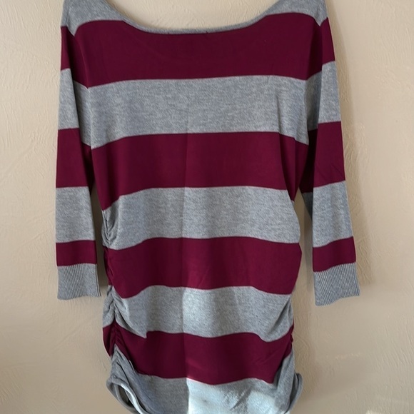 United States Sweaters ruched gray and wine color stripes size L boat neck - Picture 7 of 13